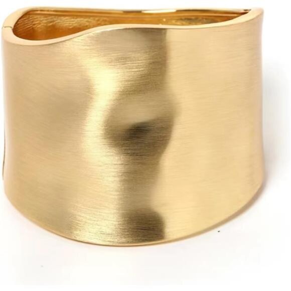 Gold Bangle Bracelets for Women Chunky Wide Hinged Arm Cuff Stackable Jewelry - Picture 1 of 7